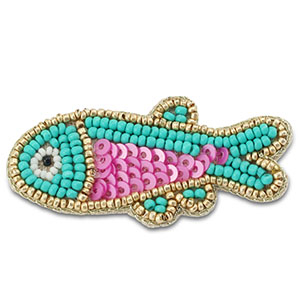 Broches vis turquoise met roze